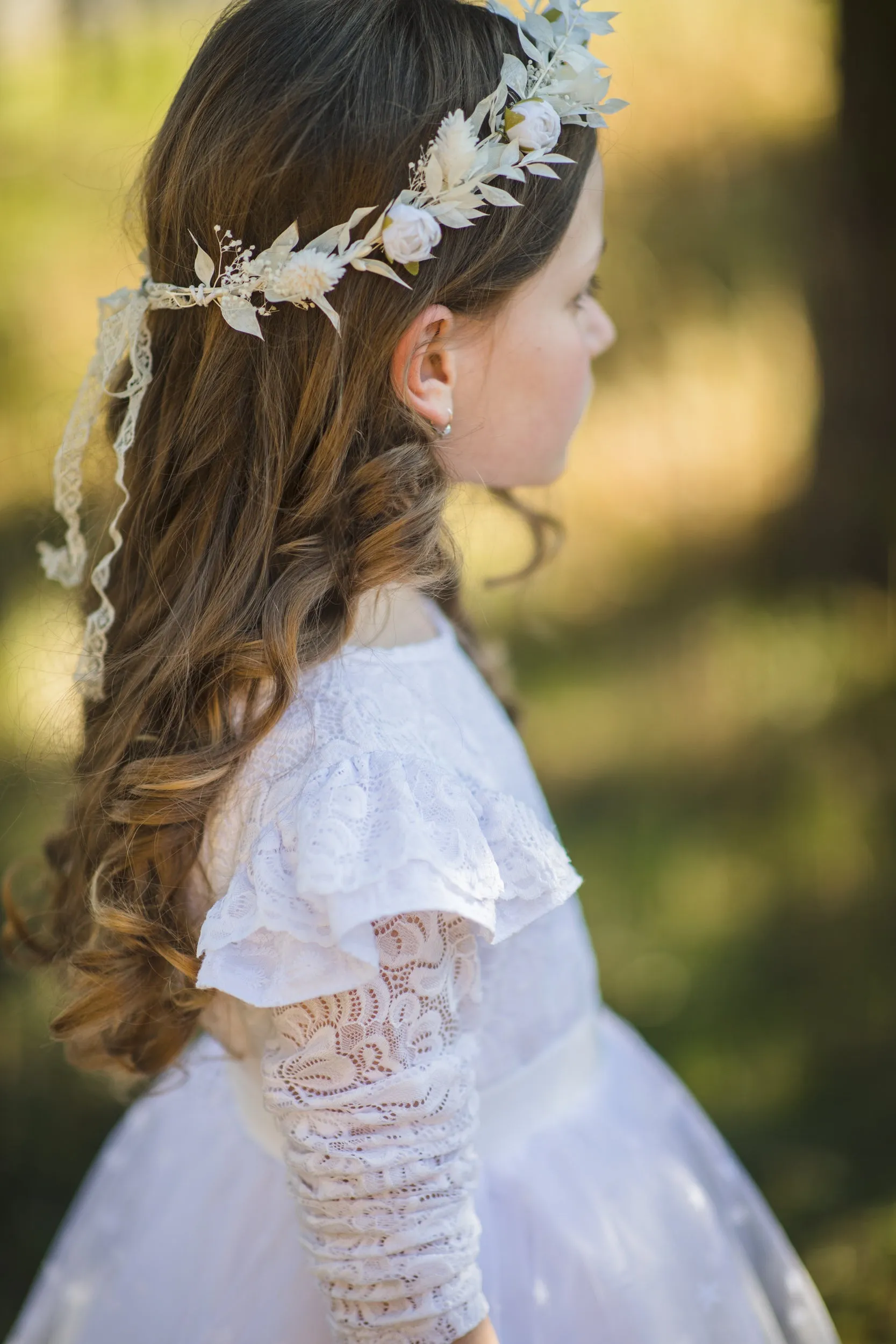 Communion flower wreath with white peonies