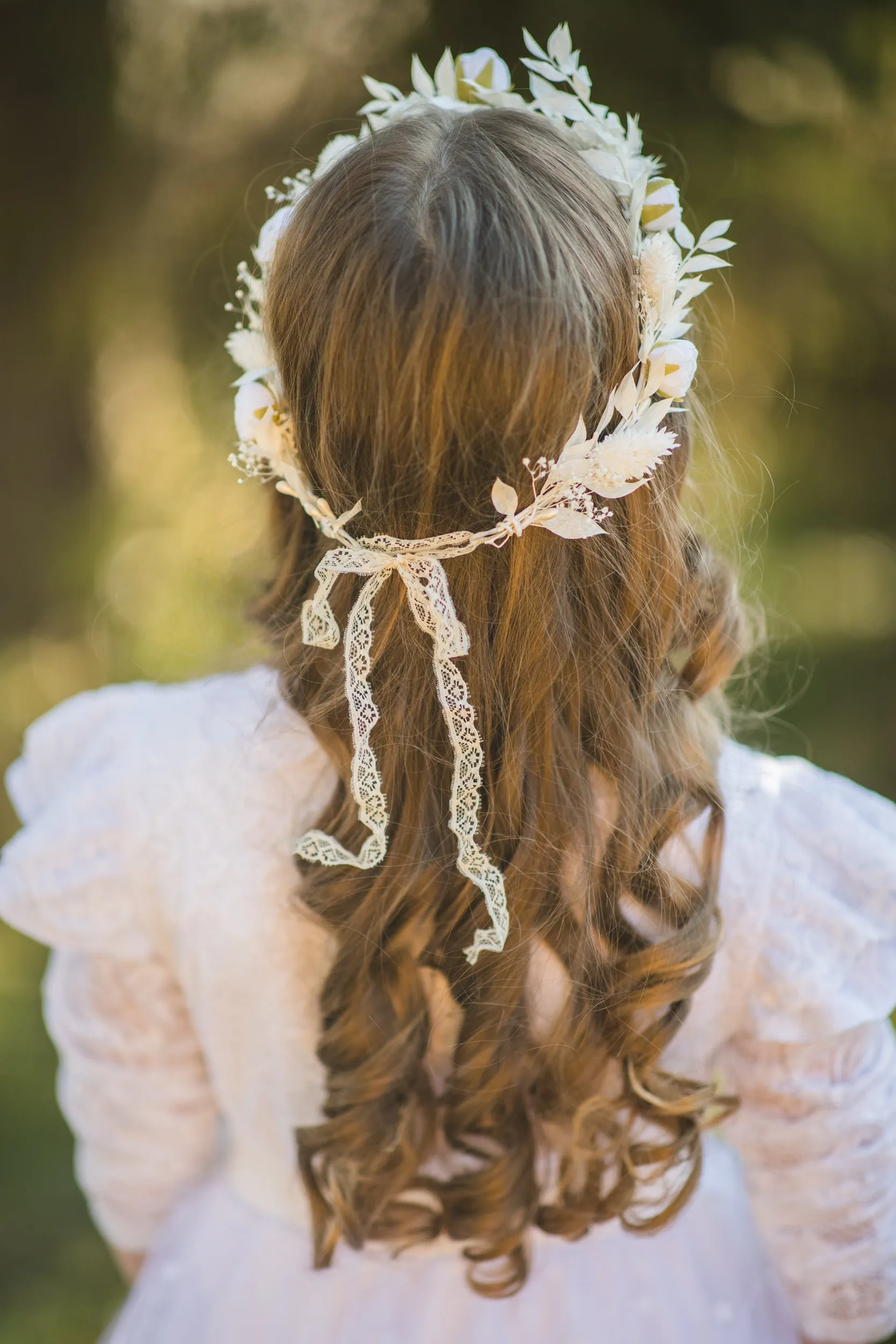 Communion flower wreath with white peonies