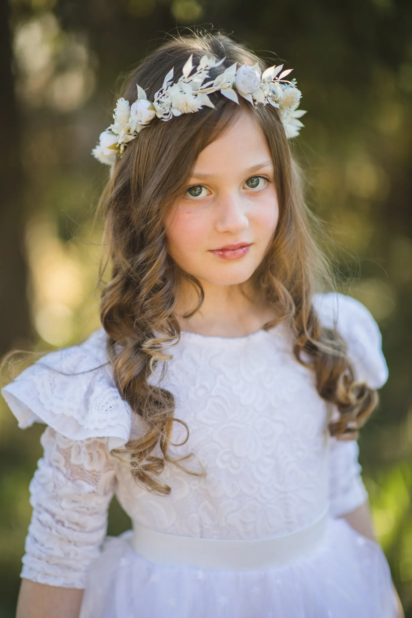 Communion flower wreath with white peonies