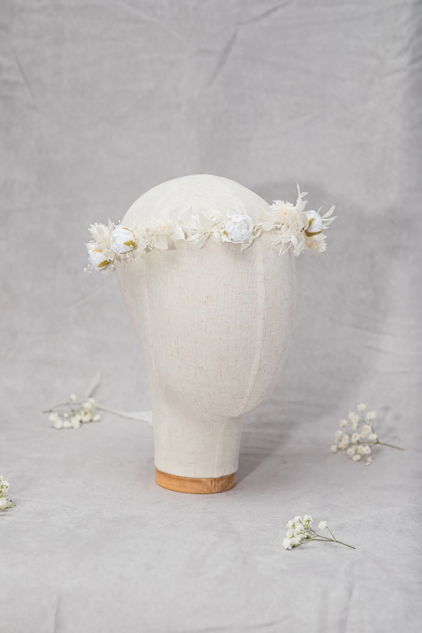 Communion flower wreath with white peonies