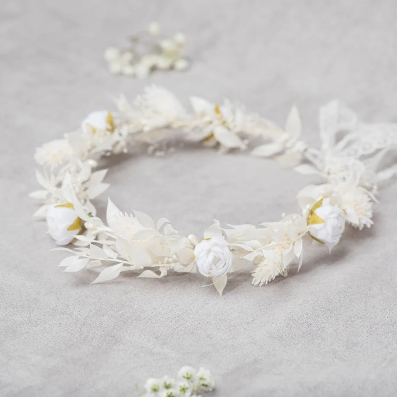 Communion flower wreath with white peonies