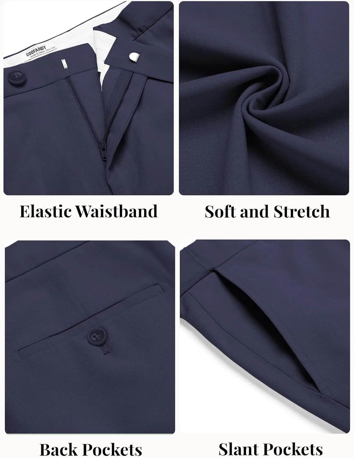 COOFANDY Men Linen Dress Pants Classic Fit Suit Pants Lightweight Wrinkle Free Casual Trousers