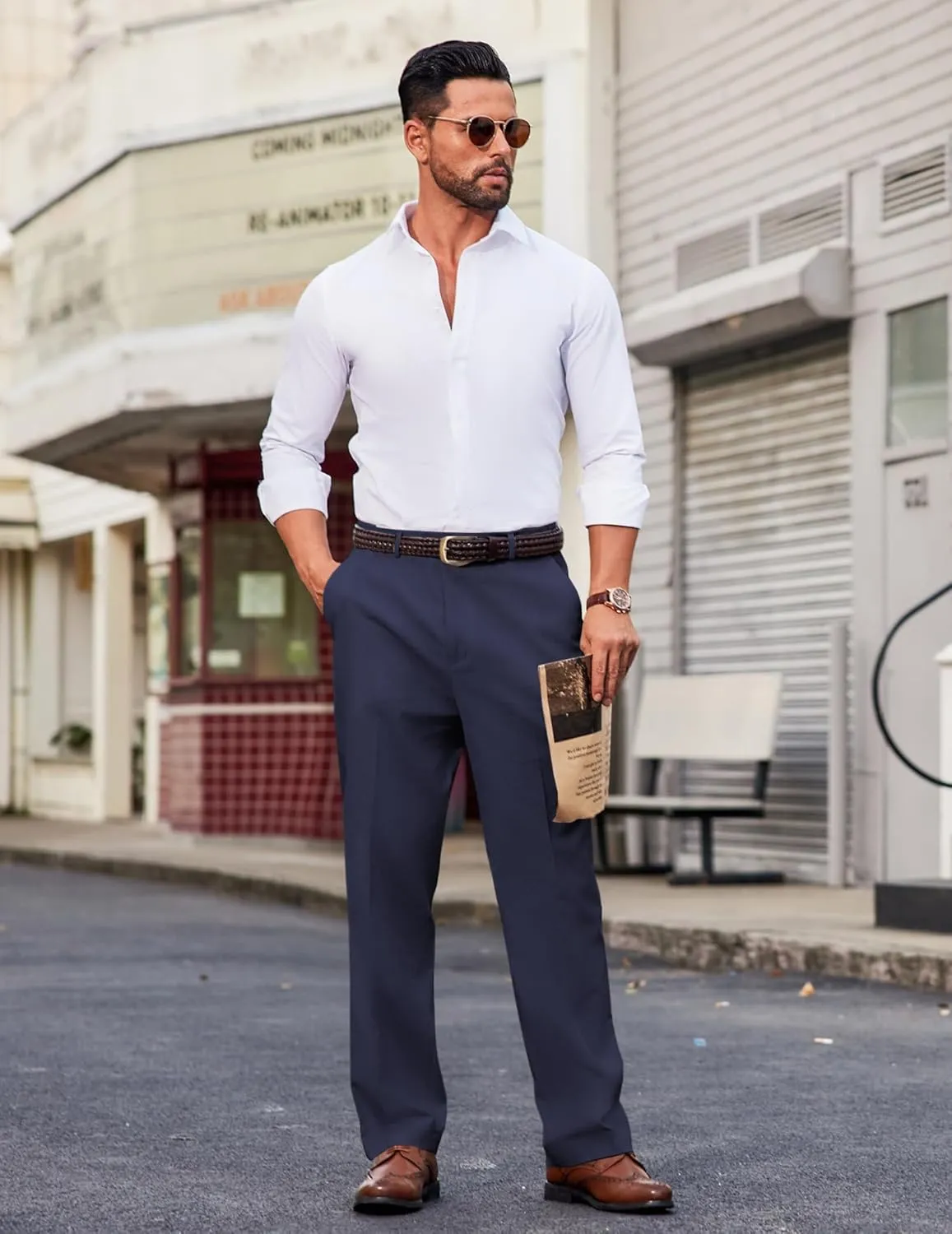 COOFANDY Men Linen Dress Pants Classic Fit Suit Pants Lightweight Wrinkle Free Casual Trousers