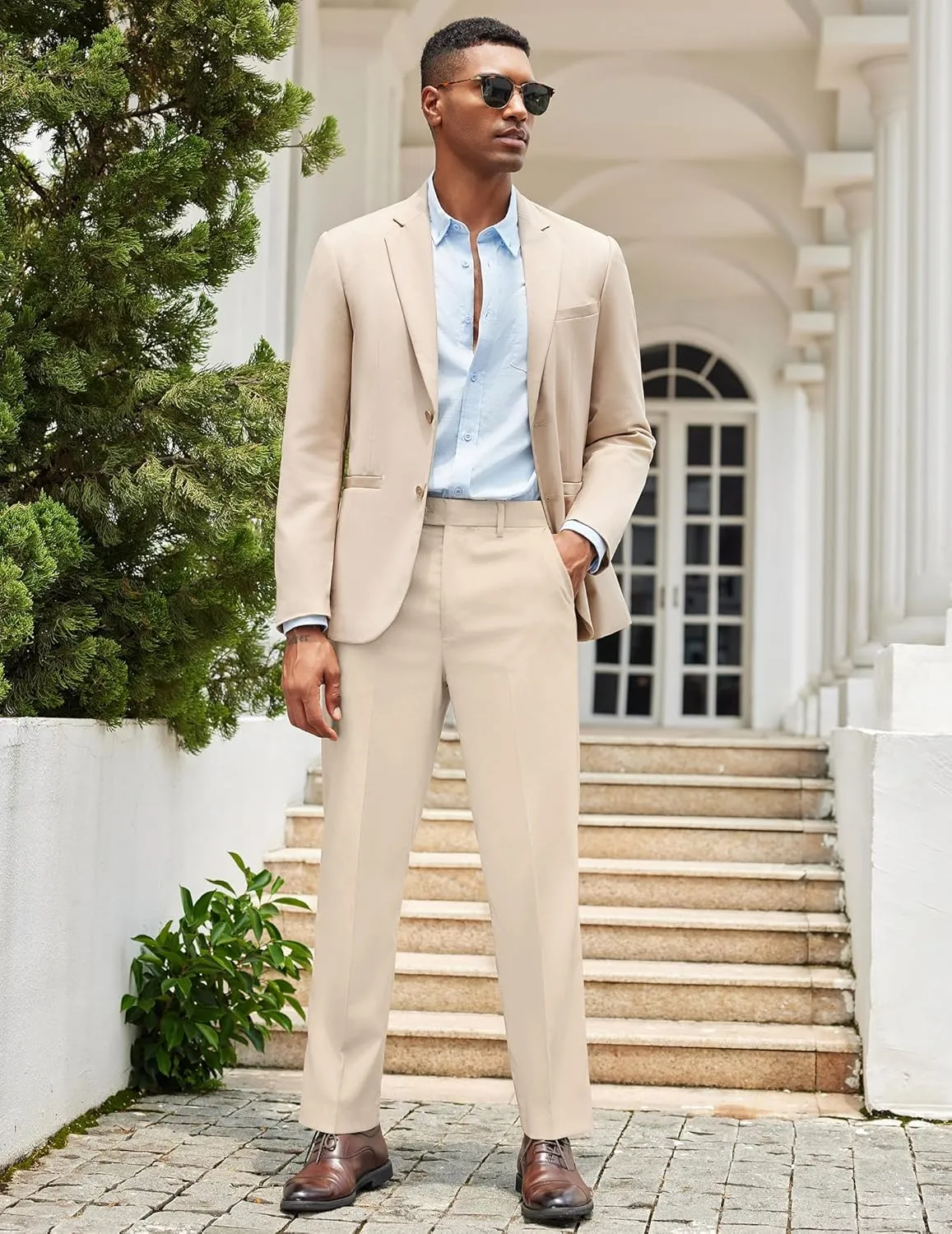 COOFANDY Mens Classic Casual Dress Pants Expandable Waist Suit Pant Slim Fit Flat Front Slacks