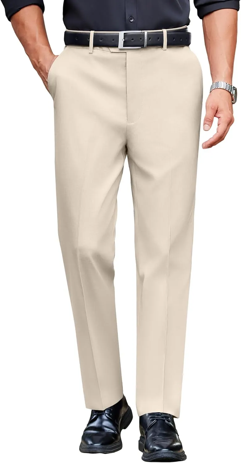 COOFANDY Mens Classic Casual Dress Pants Expandable Waist Suit Pant Slim Fit Flat Front Slacks