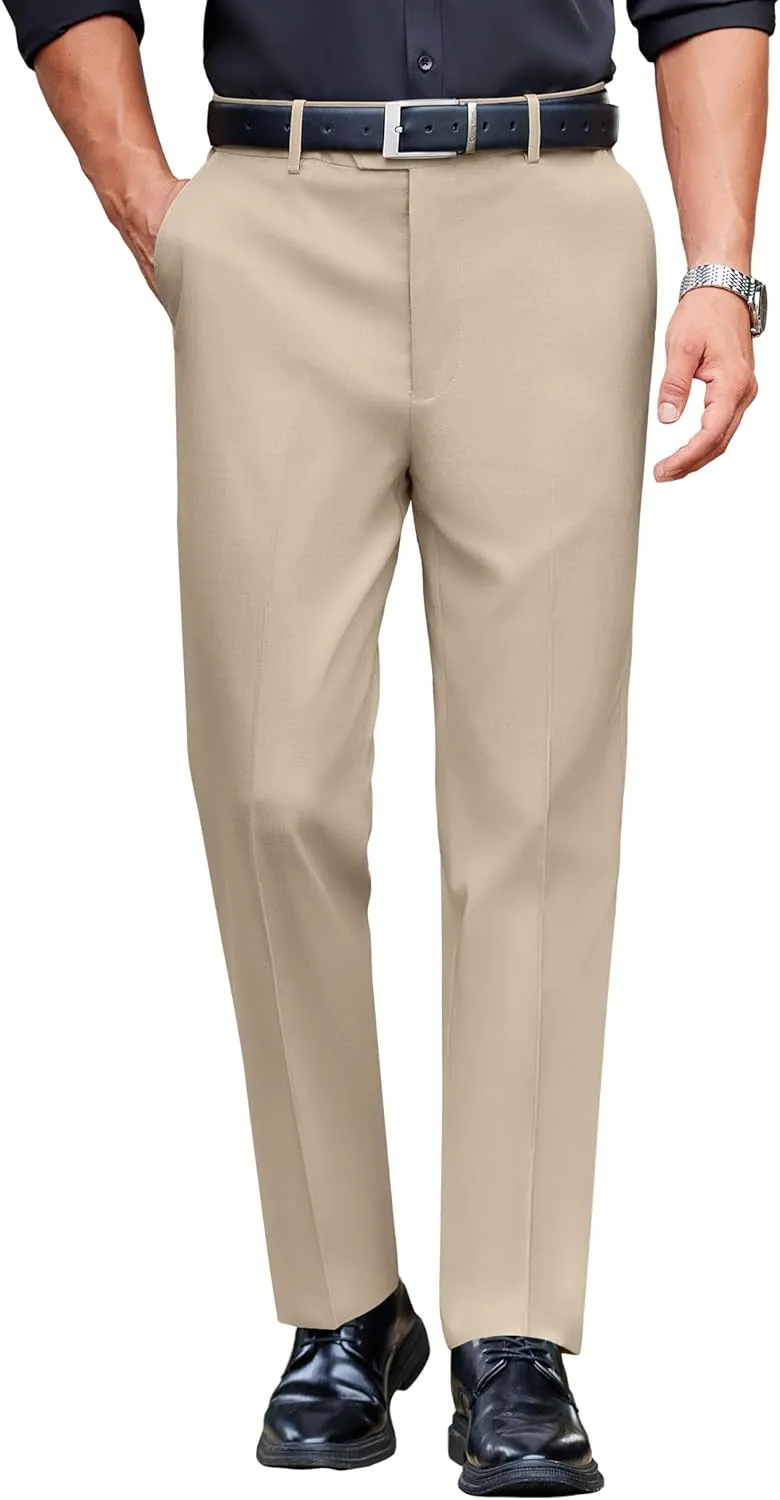 COOFANDY Mens Classic Casual Dress Pants Expandable Waist Suit Pant Slim Fit Flat Front Slacks