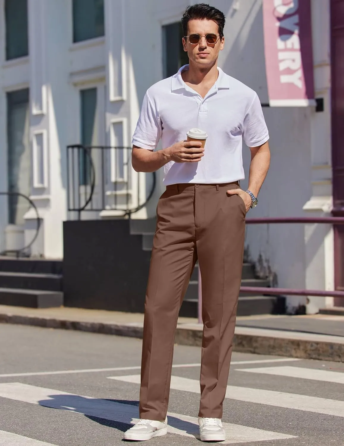 COOFANDY Mens Dress Pants Expandable Waist Wrinkle Free Suit Pants Flat Front Casual Dress Slacks