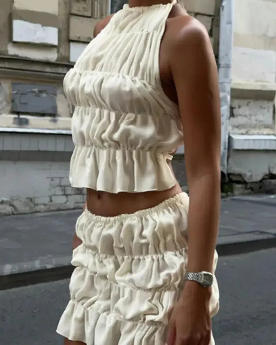 Coralie – Ruched halter top & skirt set – Breezy elegance