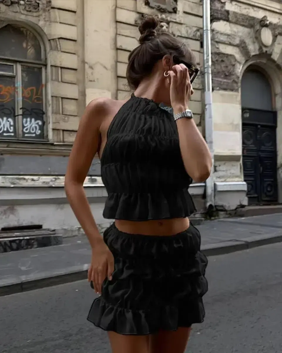 Coralie – Ruched halter top & skirt set – Breezy elegance