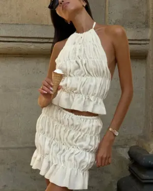 Coralie – Ruched halter top & skirt set – Breezy elegance
