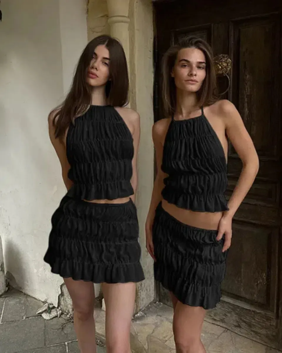 Coralie – Ruched halter top & skirt set – Breezy elegance
