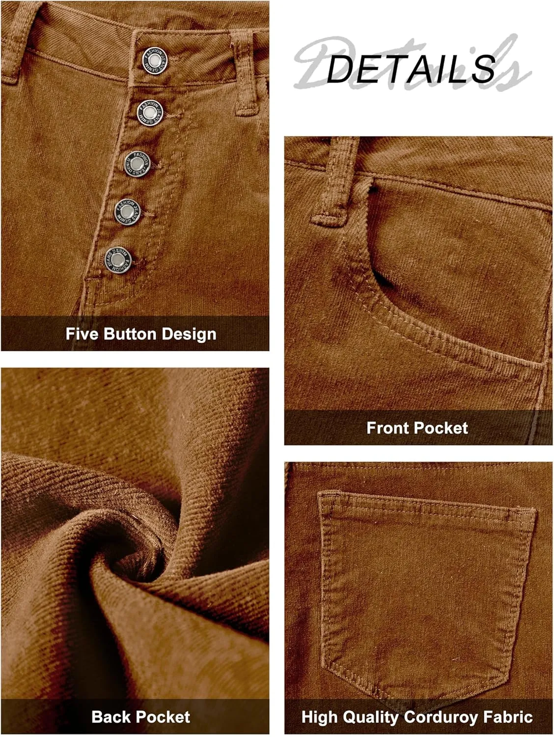 Corduroy High Waist Flare Pants - Women's Trendy Baggy Bell Bottom Wide Leg Trousers