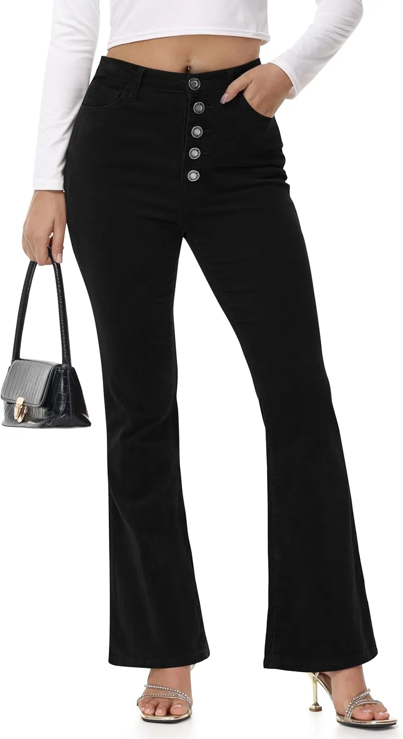 Corduroy High Waist Flare Pants - Women's Trendy Baggy Bell Bottom Wide Leg Trousers