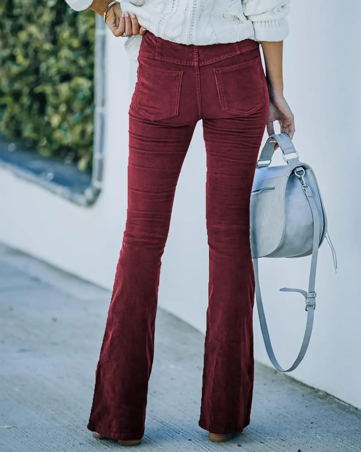 Corduroy High Waist Flare Pants - Women's Trendy Baggy Bell Bottom Wide Leg Trousers