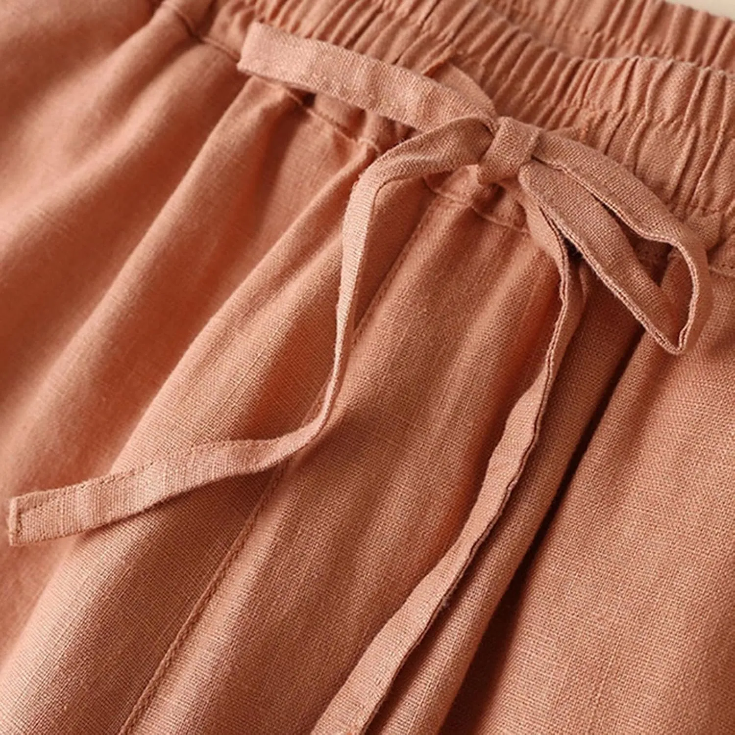 Cotton Linen Pants for Women Loose Fit Wide Leg Drawstring Elastic Waisted Summer Plus Size Casual Straight Pants Trousers