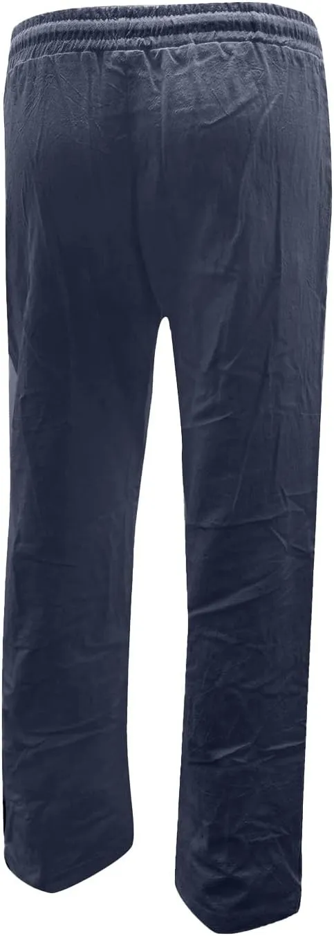 Cotton Linen Pants for Women Printed Capri Pant Plus Size Wide Leg Sweatpants Summer Cropped Elastic Waist Trousers