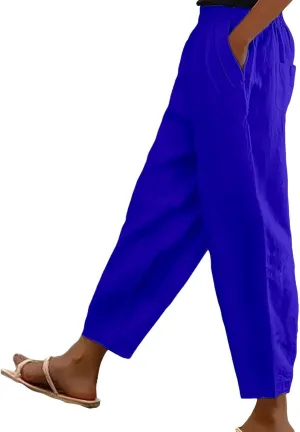 Cotton Linen Pants for Womens Elastic Waist Straight Leg Trousers 2025 Summer Loose Fir Comfy Hiking Jogger Sweatpant