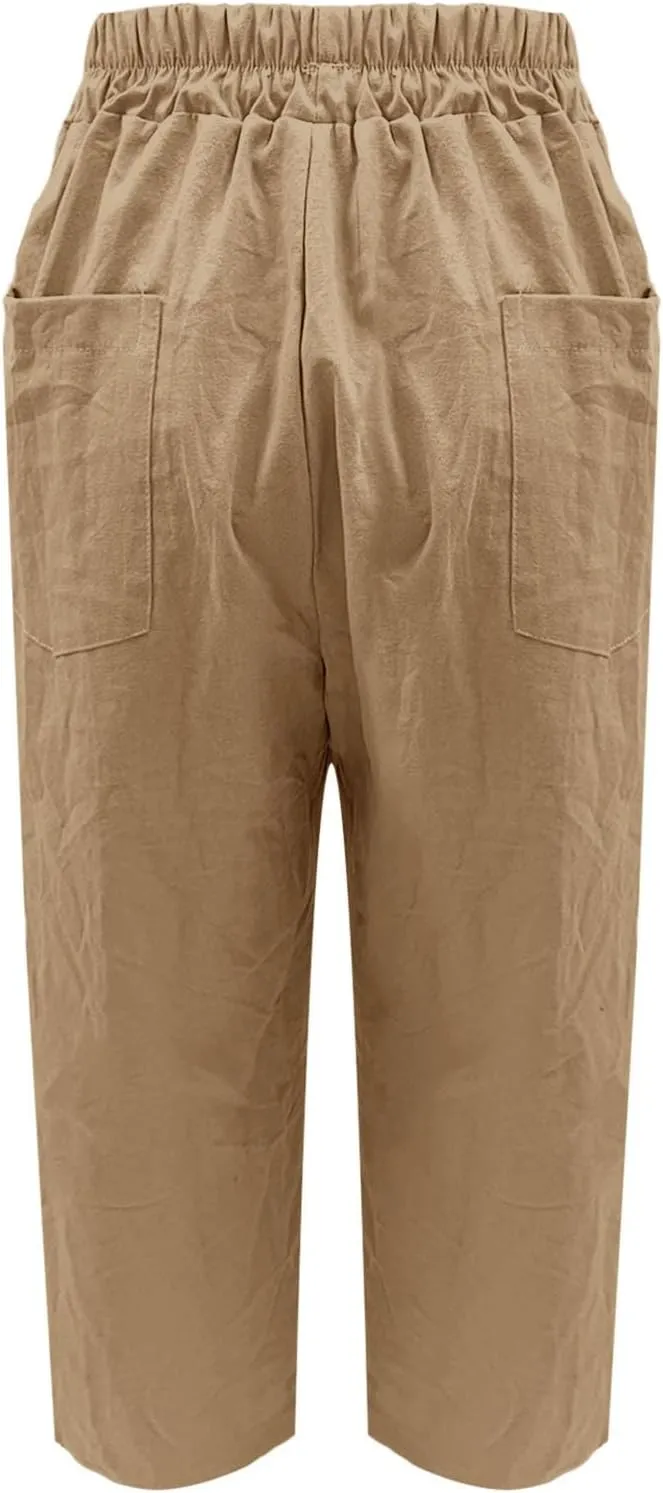Cotton Linen Pants for Womens Elastic Waist Straight Leg Trousers 2025 Summer Loose Fir Comfy Hiking Jogger Sweatpant