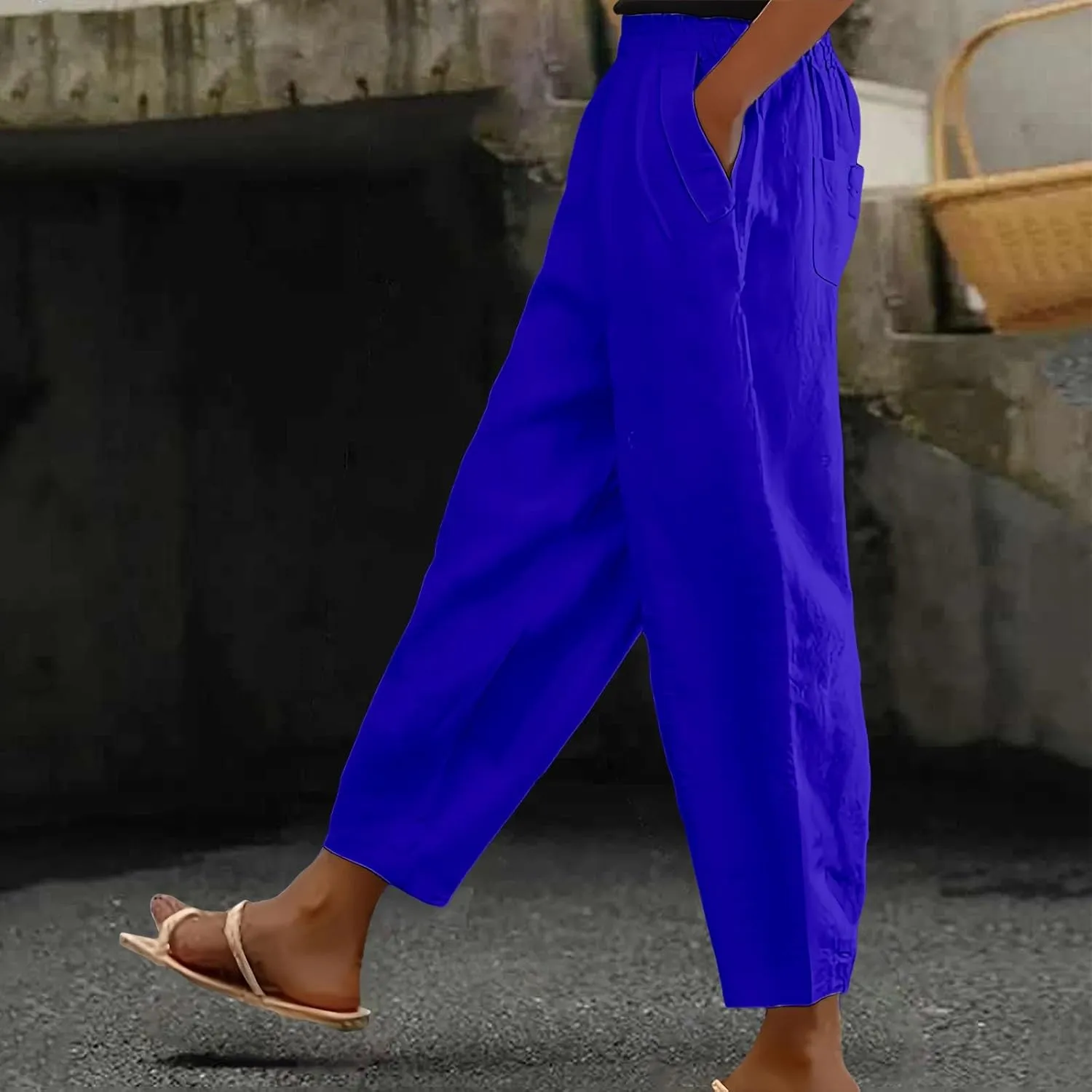 Cotton Linen Pants for Womens Elastic Waist Straight Leg Trousers 2025 Summer Loose Fir Comfy Hiking Jogger Sweatpant