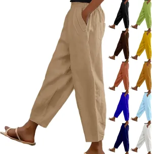 Cotton Linen Pants for Womens Elastic Waist Straight Leg Trousers 2025 Summer Loose Fir Comfy Hiking Jogger Sweatpant