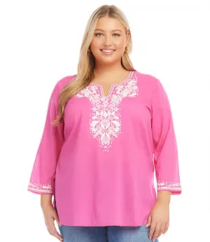Curvy Pink Plus Size Embroidered Tunic - Karen Kane 1L70189W