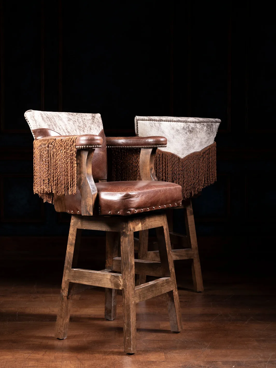 Dark Rum Fringe Leather Yoke Bar Stool