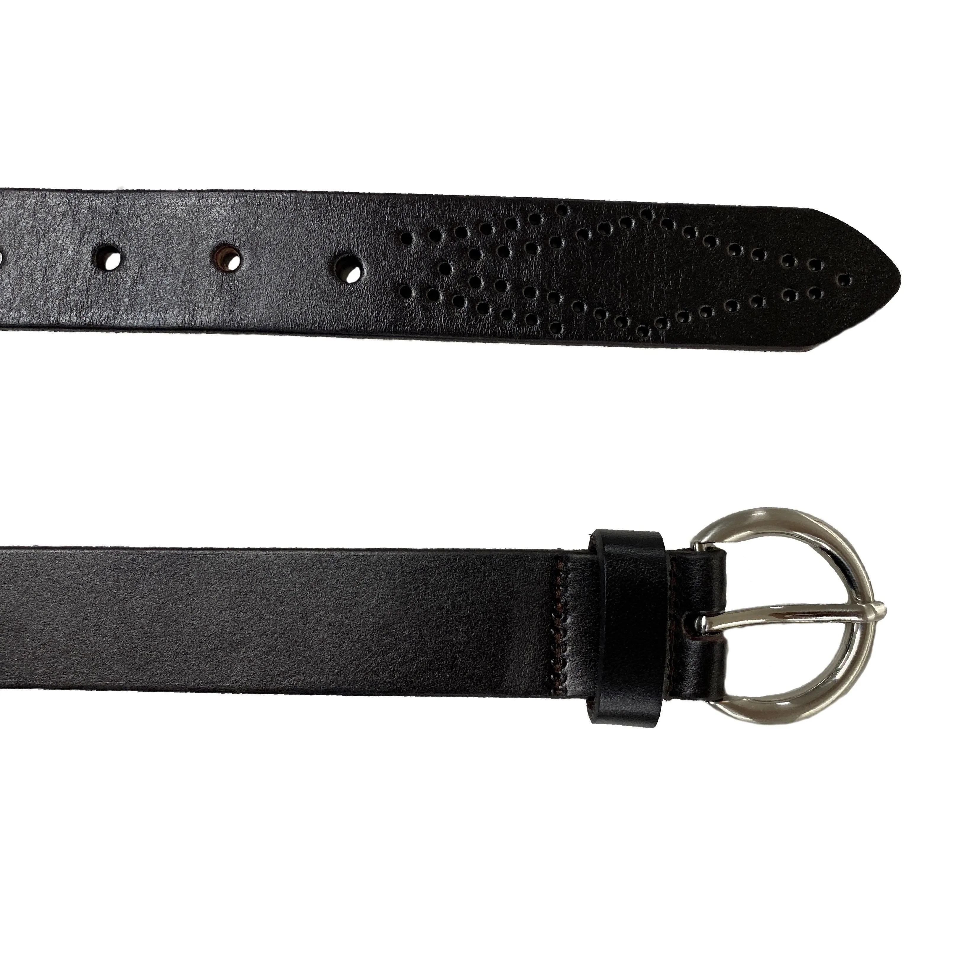 Esperance | Women's Brown Genuine Leather Belt with Round Silver Buckle