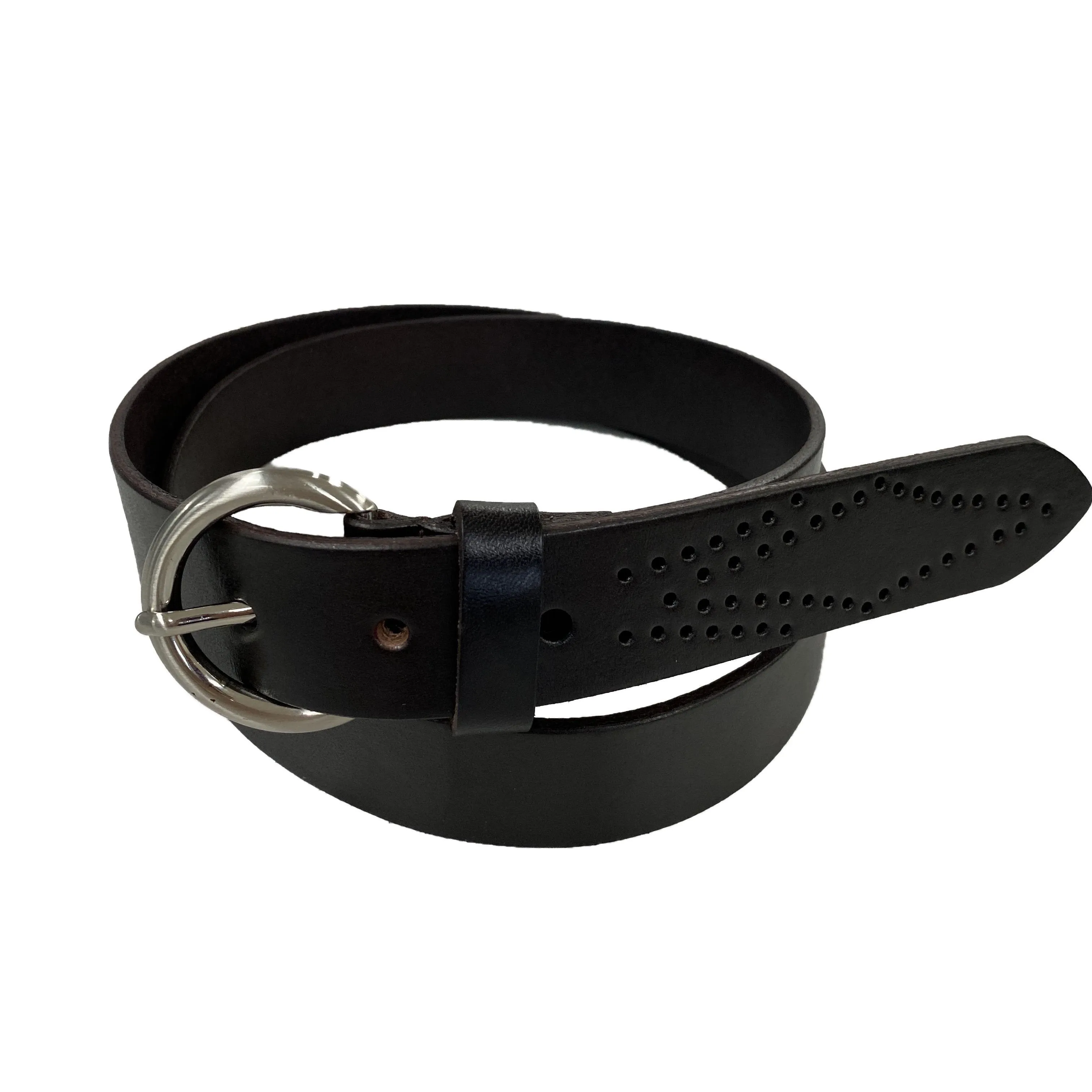 Esperance | Women's Brown Genuine Leather Belt with Round Silver Buckle
