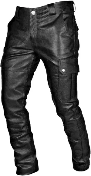 evzosrz Men's Faux Leather Pants Motorcycle Slim Fit Goth Steampunk Pants Sports Street Fall Winter Fashion Trousers