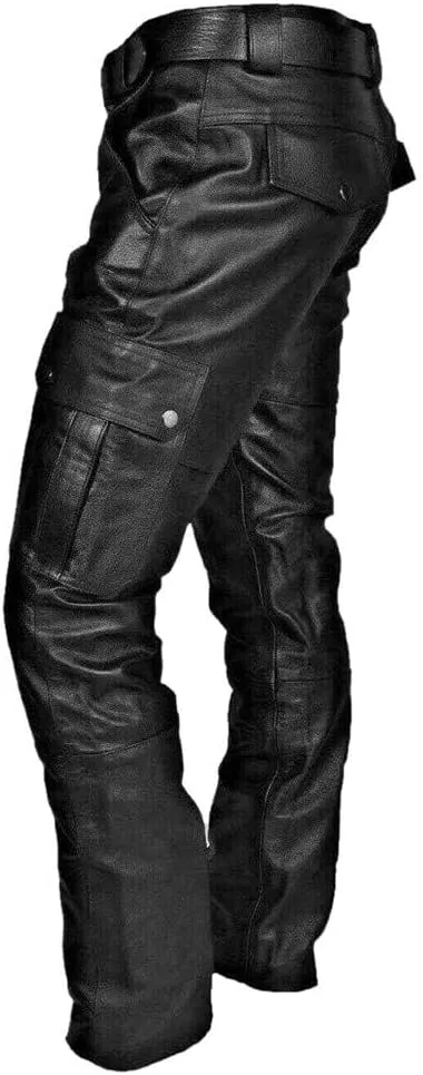evzosrz Men's Faux Leather Pants Motorcycle Slim Fit Goth Steampunk Pants Sports Street Fall Winter Fashion Trousers