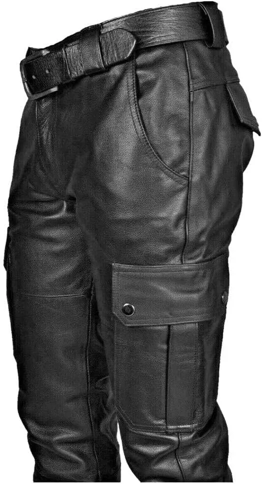 evzosrz Men's Faux Leather Pants Motorcycle Slim Fit Goth Steampunk Pants Sports Street Fall Winter Fashion Trousers