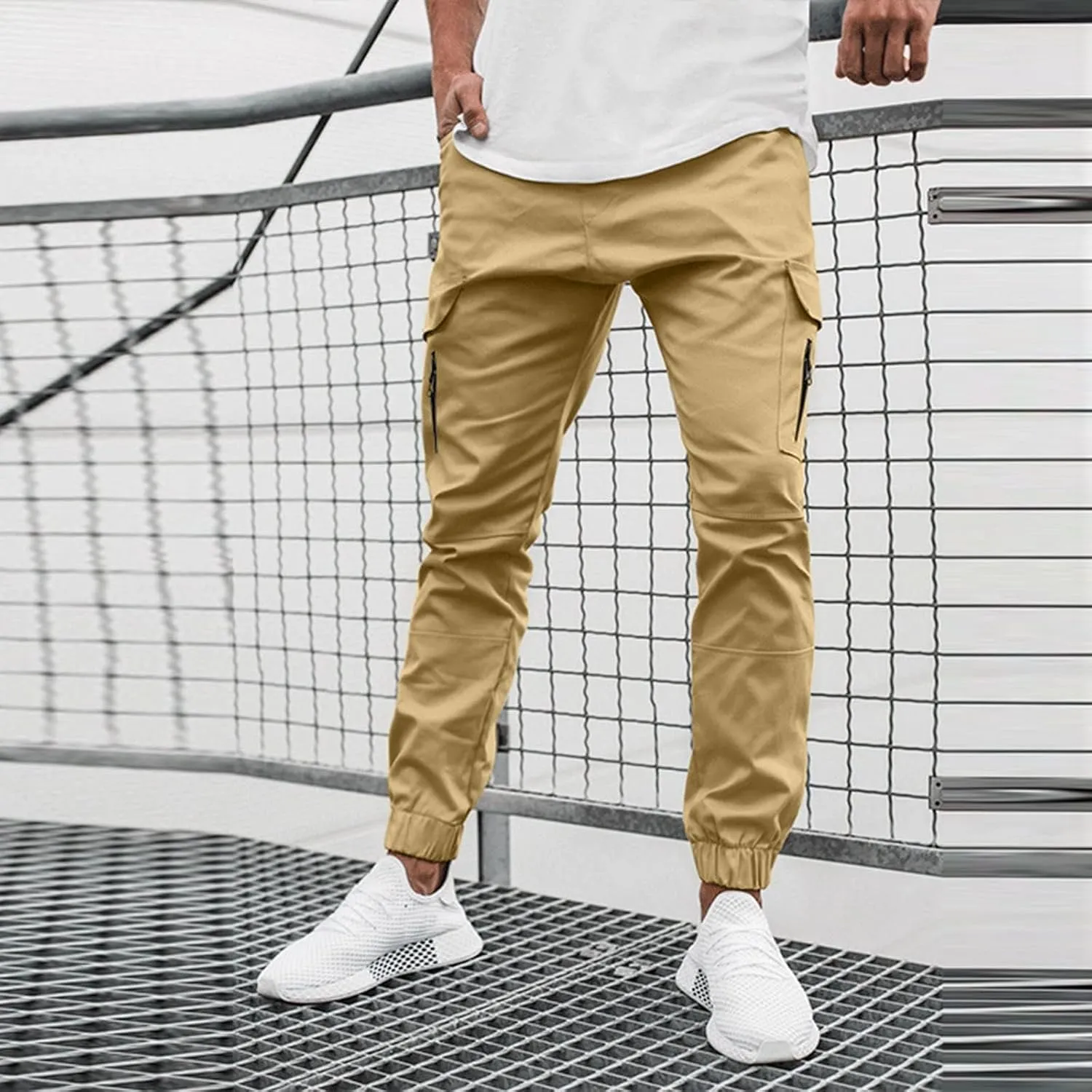 evzosrz Mens Hiking Cargo Pants Slim Fit Joggers Fitness Sweatpants Athletic Workout Outdoor Sports Travel Work Trousers