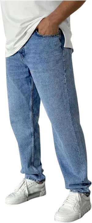 evzosrz Men's Straight Jeans Casual Elastic Waist Pants Denim Slim Fit Straight Sweatpant Regular Jeans Trousers Streetwear