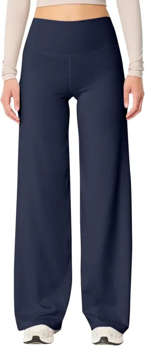 fanmpghleoo Wide Leg Yoga Pants for Women High Waisted Pull On Stretchy Work Pants Business Casual Athletic Trousers Pants
