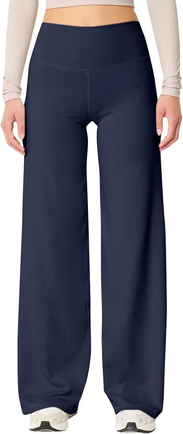 fanmpghleoo Wide Leg Yoga Pants for Women High Waisted Pull On Stretchy Work Pants Business Casual Athletic Trousers Pants