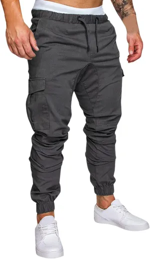 Fashion Cargo Sweatpants for Men Big and Tall Slim Fit Pencil Tapered Trousers Drawstring Stretch Comfy Jogger Sweat Pants