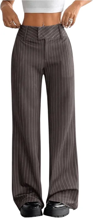 Floerns Women's Striped Print High Waisted Dress Pants Straight Leg Work Suit Pants
