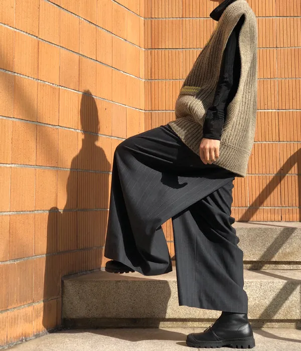 FUMIKA_UCHIDA/Thin 2Types Pinstriped/SIDE-FRONT SLACKS(WIDE stripes/WHTBLUE line)