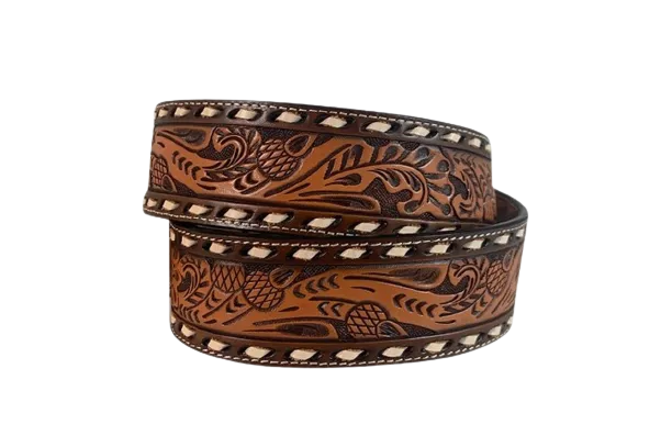 Gem Dandy Men's Floral Hand Tooled Brown Roper Belt