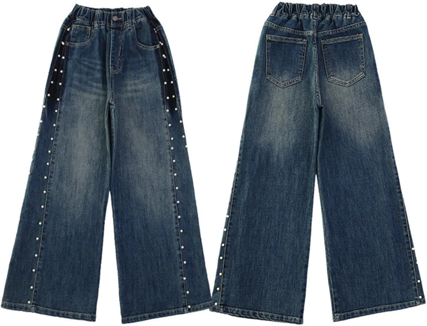 Girls Jeans Streetwear Denim Cargo Pants High Waist Floor Length Baggy Wide Leg Jeans Size 8 10 12 14 16