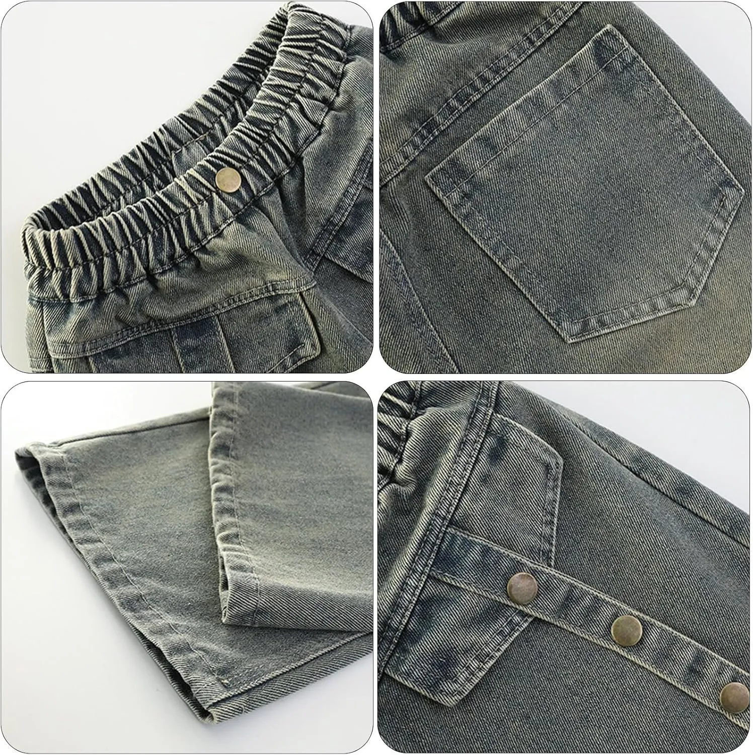 Girls Jeans Streetwear Denim Cargo Pants High Waist Floor Length Baggy Wide Leg Jeans Size 8 10 12 14 16