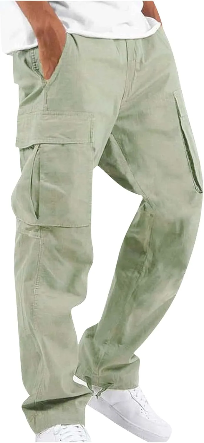 GOFULY Cargo Pants for Men Baggy Elastic Waist Drawstring Pants Pockets Pants Stretch Casual Fall Winter Joggers Trousers