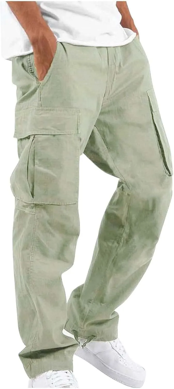 GOFULY Cargo Pants for Men Baggy Elastic Waist Drawstring Pants Pockets Pants Stretch Casual Fall Winter Joggers Trousers