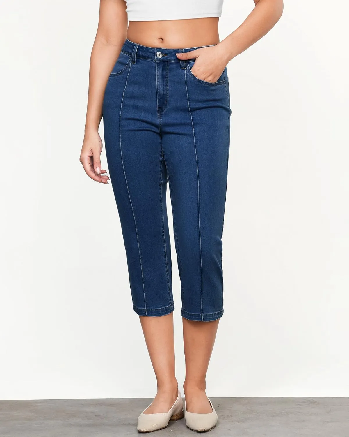 GRAPENT Capri Jeans for Women High Waisted Stretchy Denim Capris Front Seamed Cropped Skinny Slim Fit Jeans with Pockets