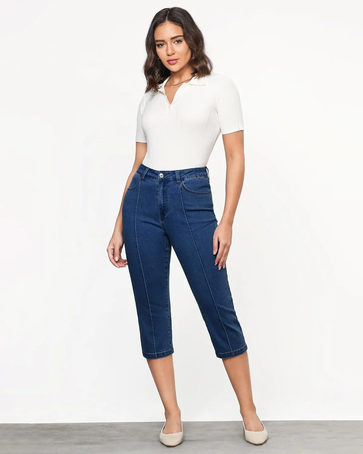 GRAPENT Capri Jeans for Women High Waisted Stretchy Denim Capris Front Seamed Cropped Skinny Slim Fit Jeans with Pockets