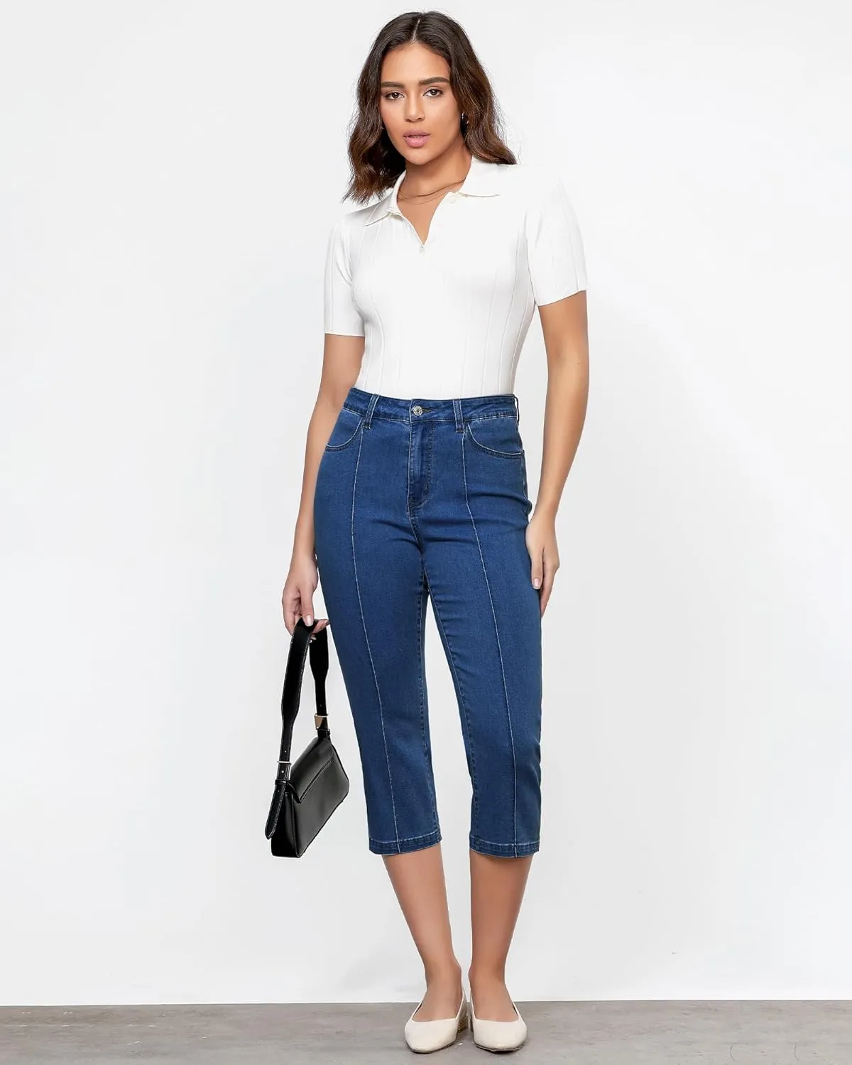 GRAPENT Capri Jeans for Women High Waisted Stretchy Denim Capris Front Seamed Cropped Skinny Slim Fit Jeans with Pockets