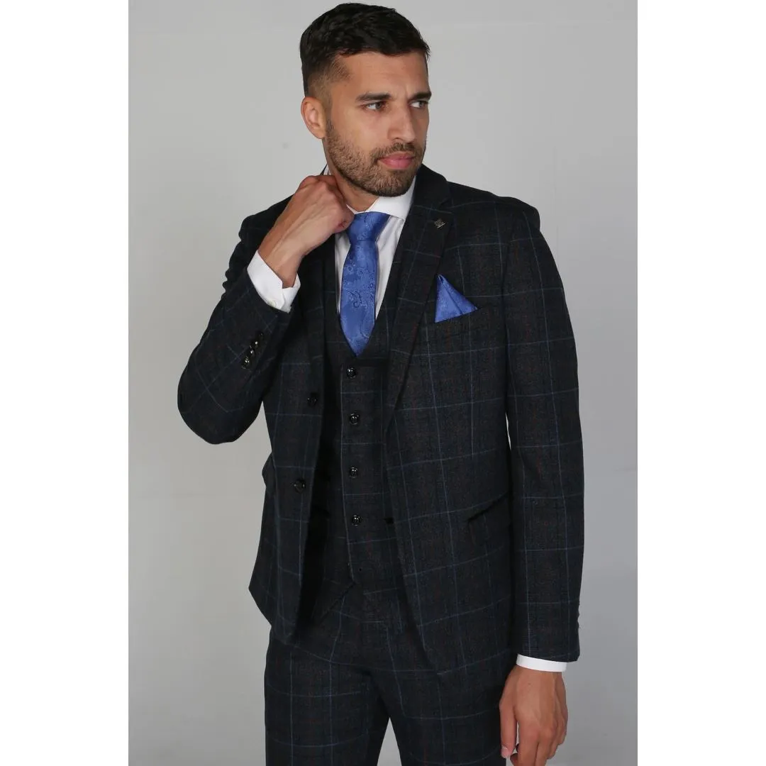Harvey - Men's Navy Check Blazer Wedding Prom