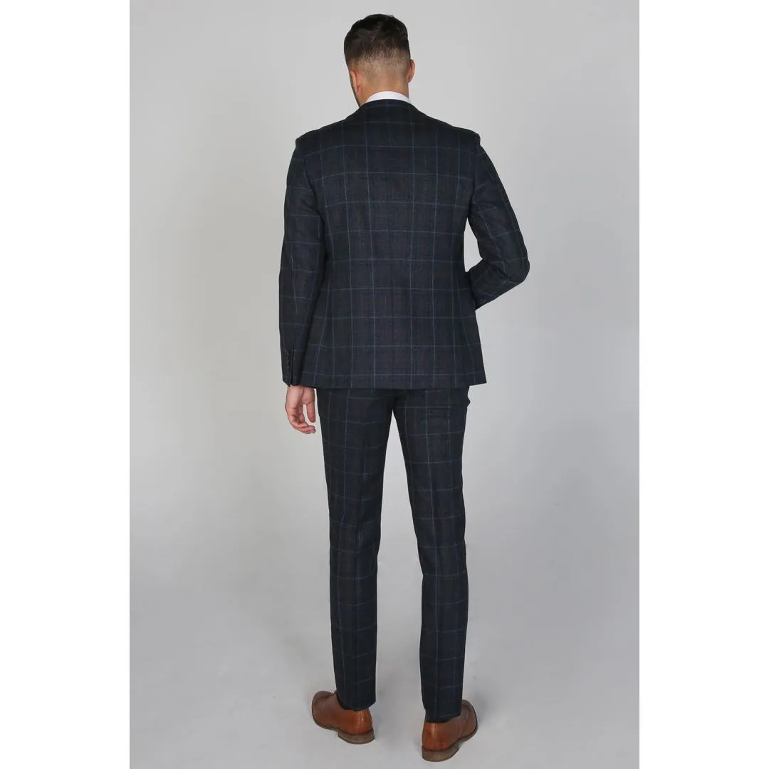 Harvey - Men's Navy Check Blazer Wedding Prom