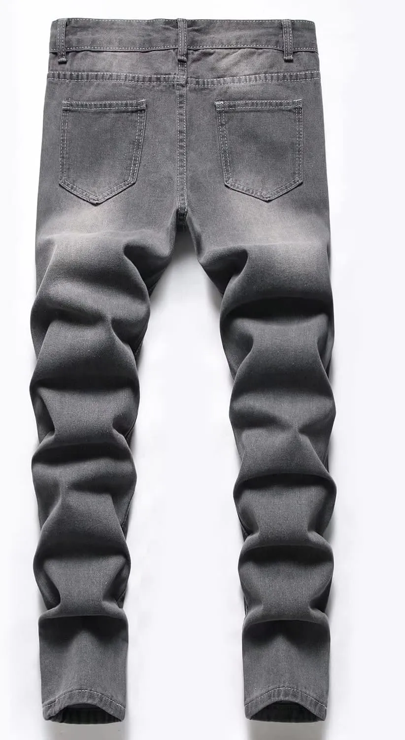 HENGAO Boy's Distressed Ripped Skinny Jeans