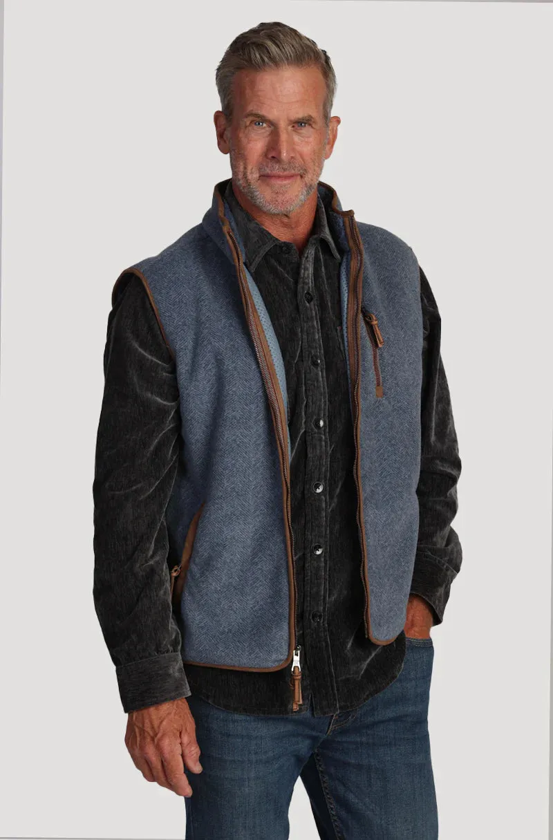 Herringbone Fleece Zip Vest in Blue by True Grit